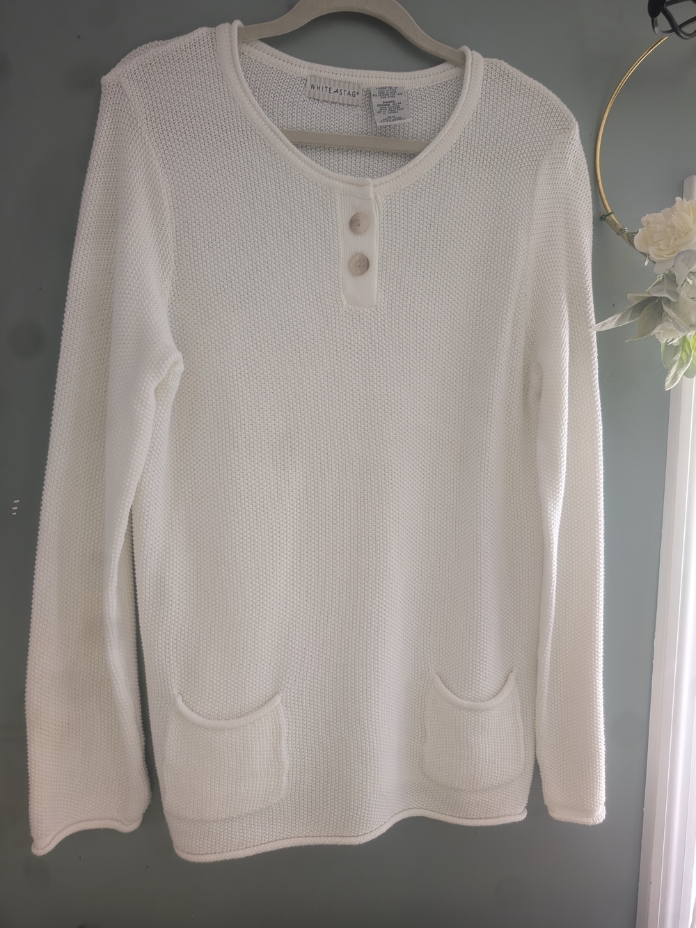 White Stag Cream Waffle Knit Long Sleeve Top with Button Placket